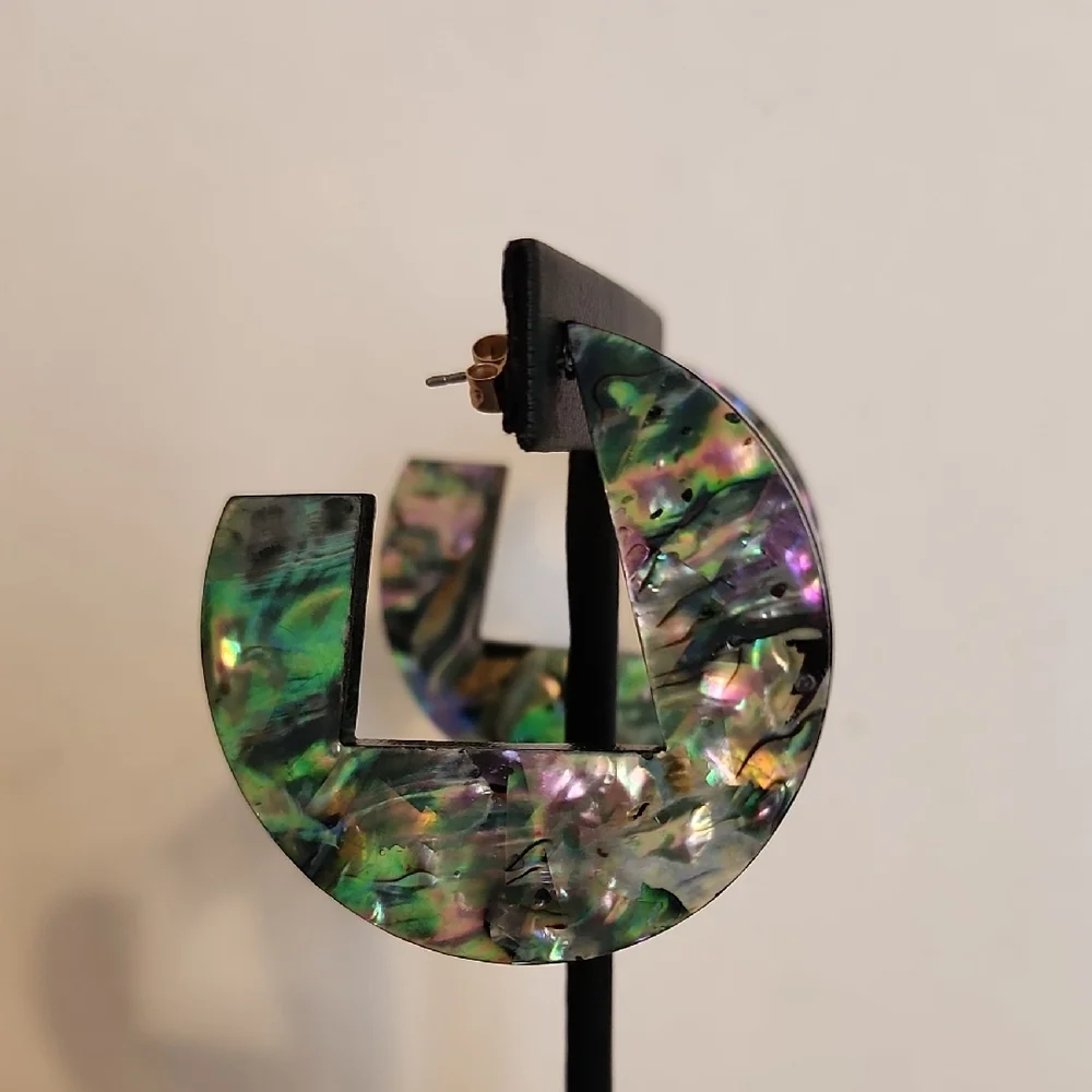 Abalone Shell Hoop Earrings - Iridescent Green